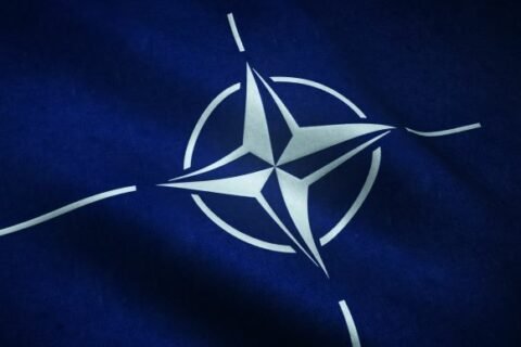 Closeup Shot Waving Flag North Atlantic Treaty Organization With Interesting Textures