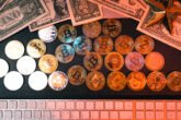 Crypto Coins And Money On The Desktop